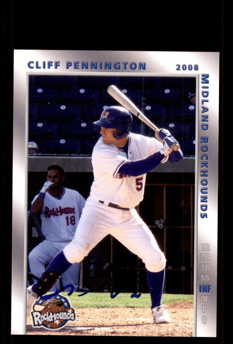 Signed Baseball Card Auto Cliff Pennington 2008 Choice Midland RockHounds