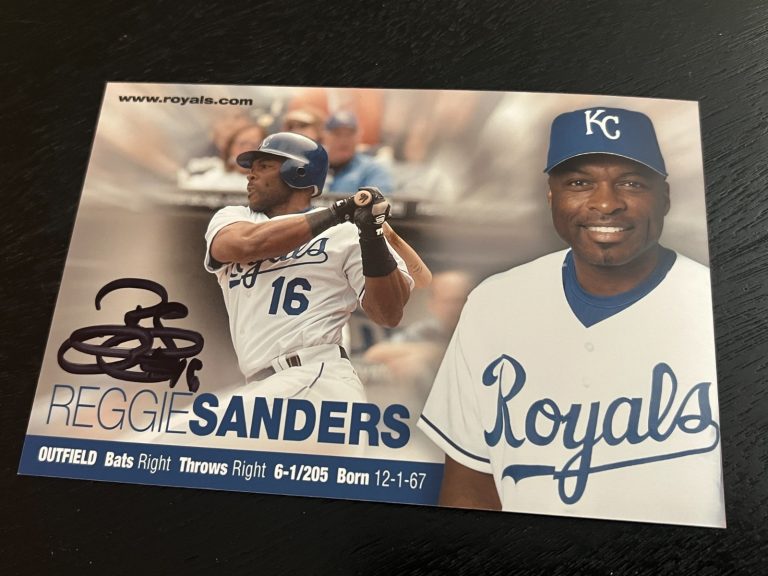 SIGNED BASEBALL POSTCARD AUTO KANSAS CITY ROYALS TI REGGIE SANDERS