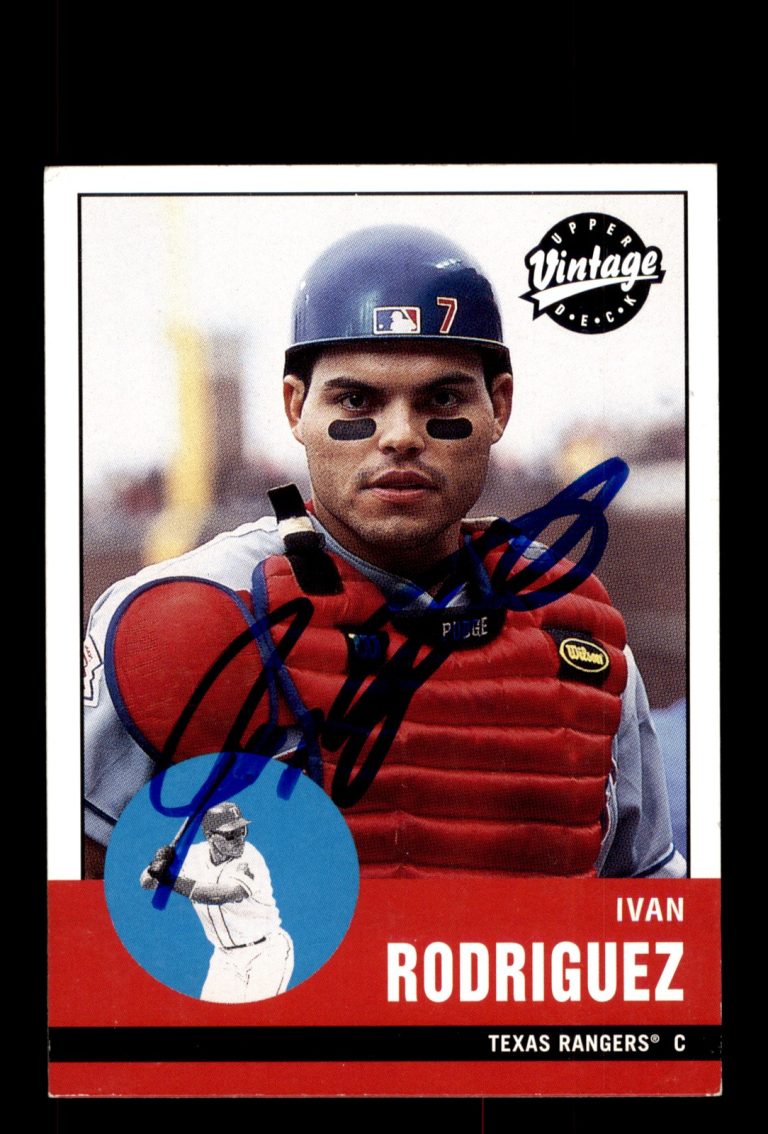 Signed Baseball Card Auto Ivan Rodriguez 2001 Upper Deck Vintage #85 Rangers