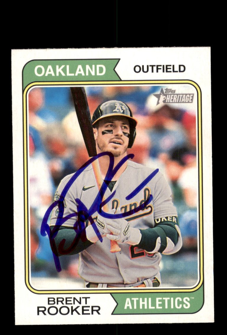 Signed Baseball Card Auto Brent Rooker 2023 Topps Heritage #597 Oakland A's