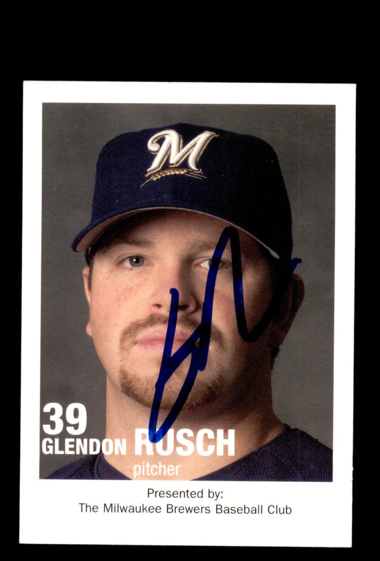 Signed Baseball Card Auto Glendon Rusch 2003 Milwaukee Brewers Police
