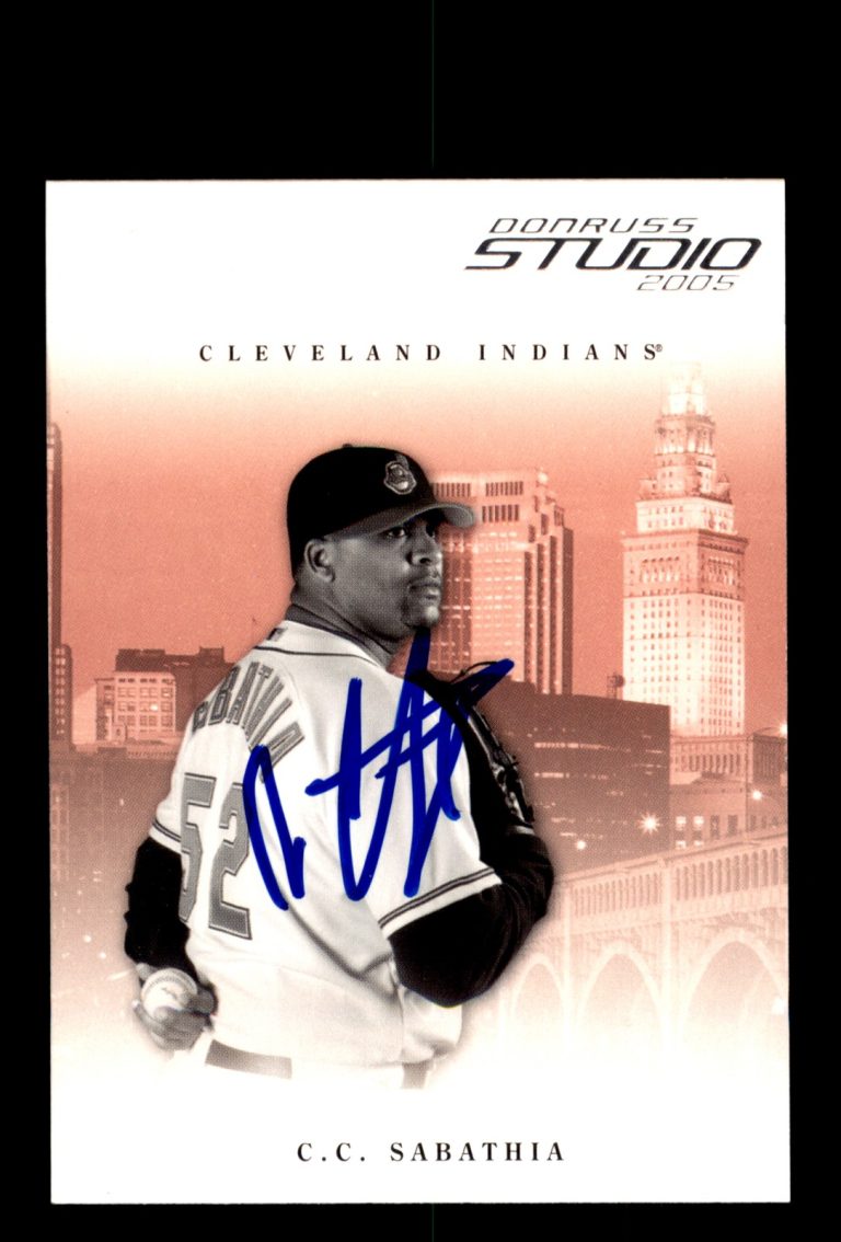 Signed Baseball Card Auto C.C. Sabathia 2005 Donruss Studio #86 Indians