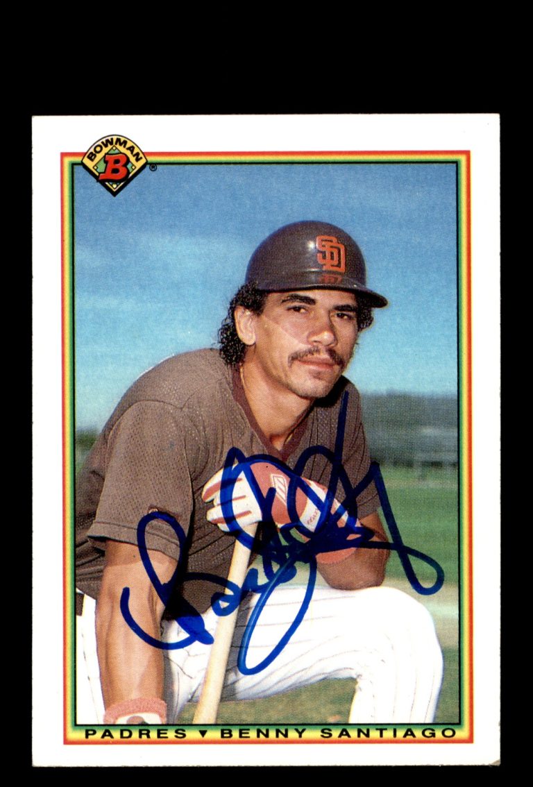 Signed Baseball Card Auto Benito Santiago 1990 Bowman #218 San Diego Padres
