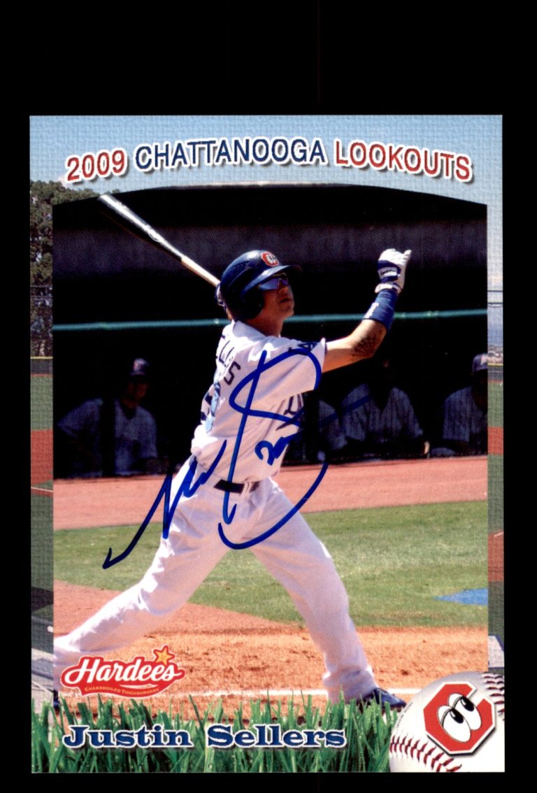 Signed Baseball Card Auto Justin Sellers 2009 Grandstand Chattanooga Lookouts