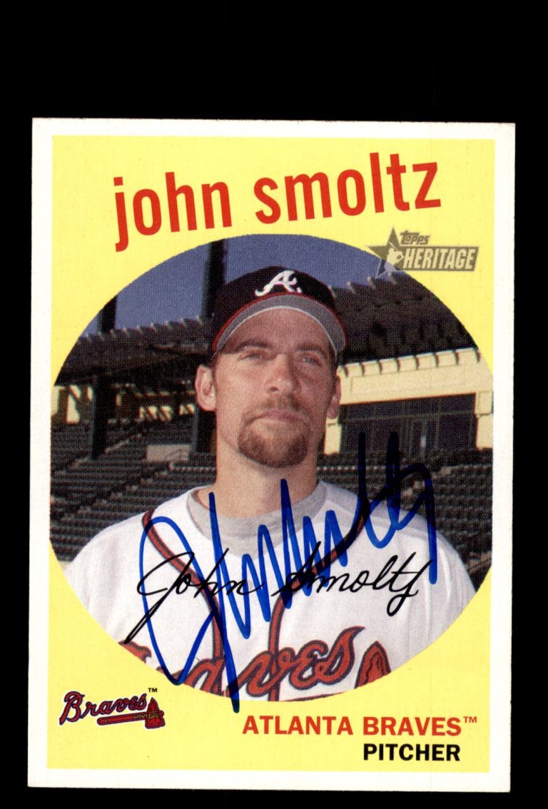 Signed Baseball Card Auto John Smoltz 2008 Topps Heritage #440 Atlanta Braves