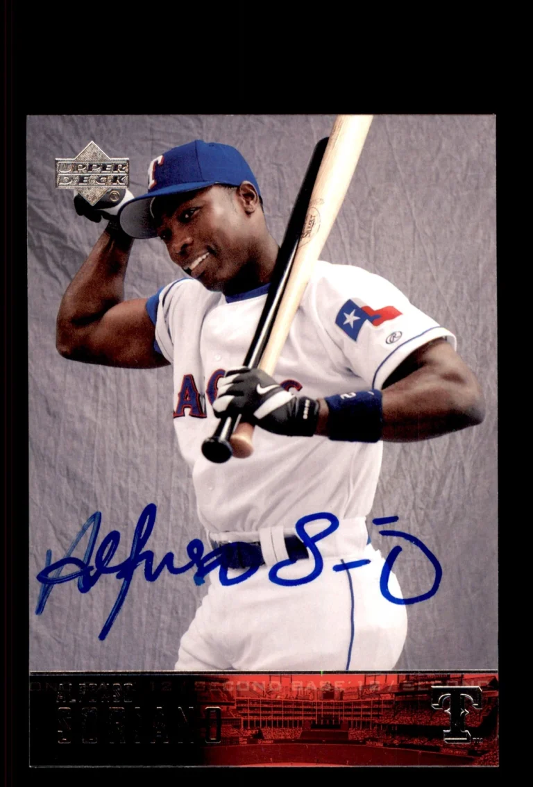 Signed Baseball Card Auto Alfonso Soriano 2004 Upper Deck #401 Texas Rangers