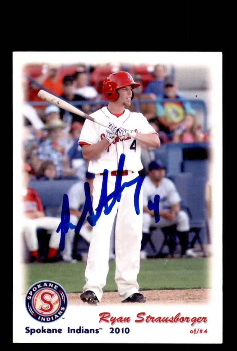 Signed Baseball Card Auto Ryan Strausborger 2010 Grandstand Spokane Indians