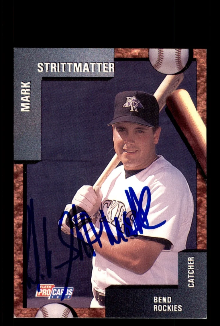 Signed Baseball Card Auto Mark Strittmatter 1992 Fleer ProCards #1477 Rockies