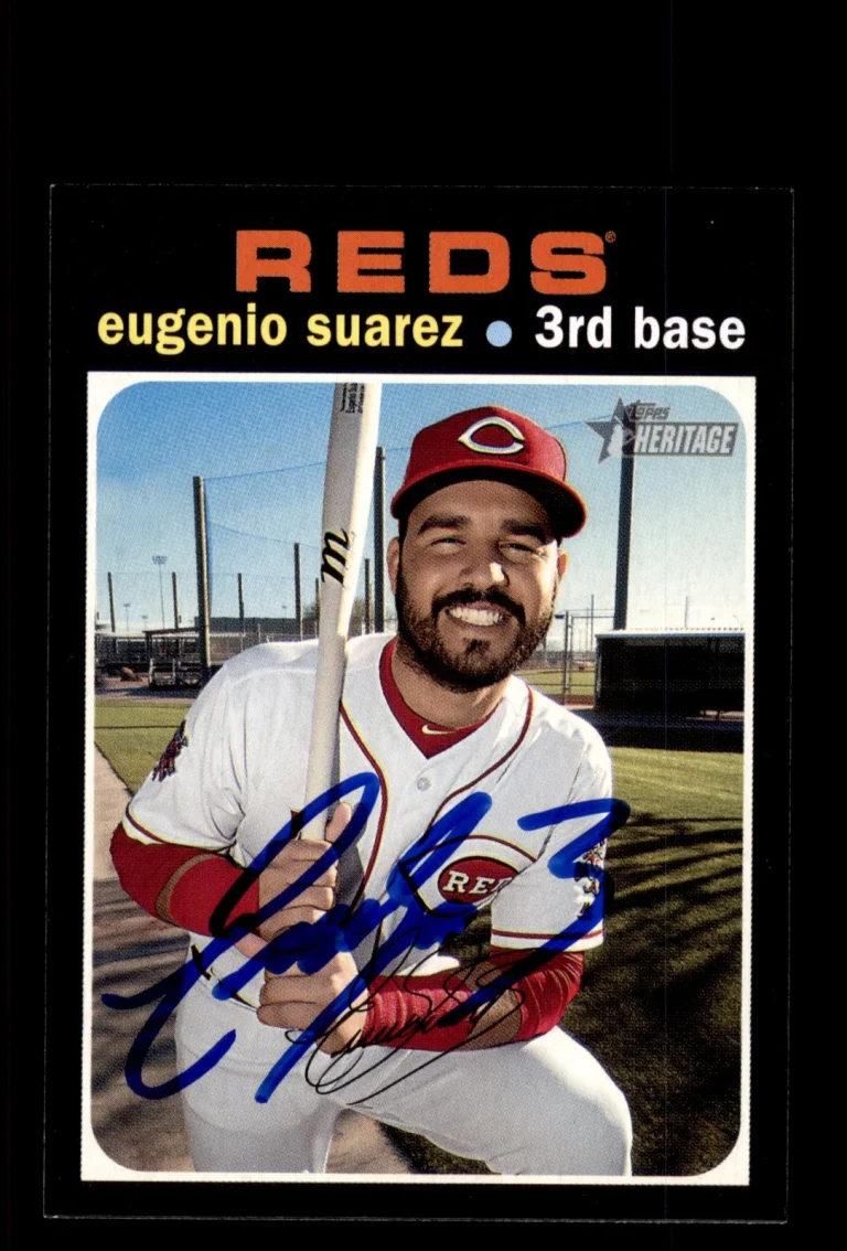 Signed Baseball Card Auto Eugenio Suarez 2020 Topps Heritage #272 Reds