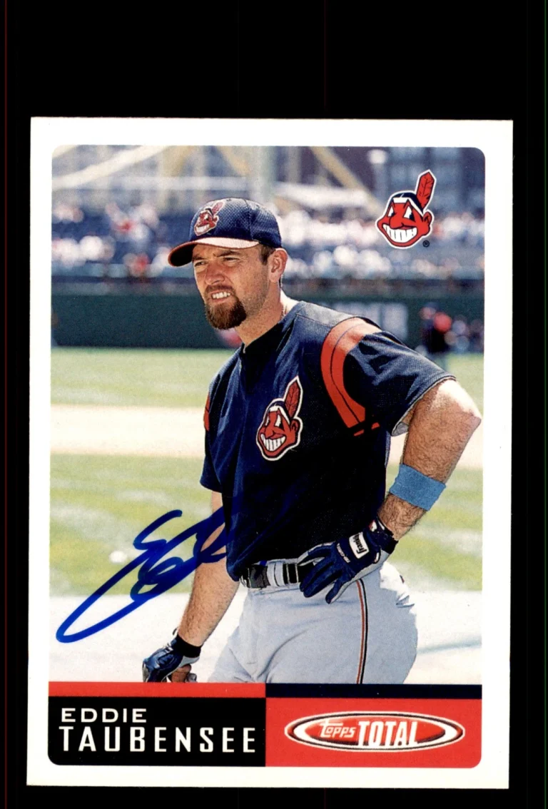 Signed Baseball Card Auto Eddie Taubensee 2002 Topps Total #704 Indians