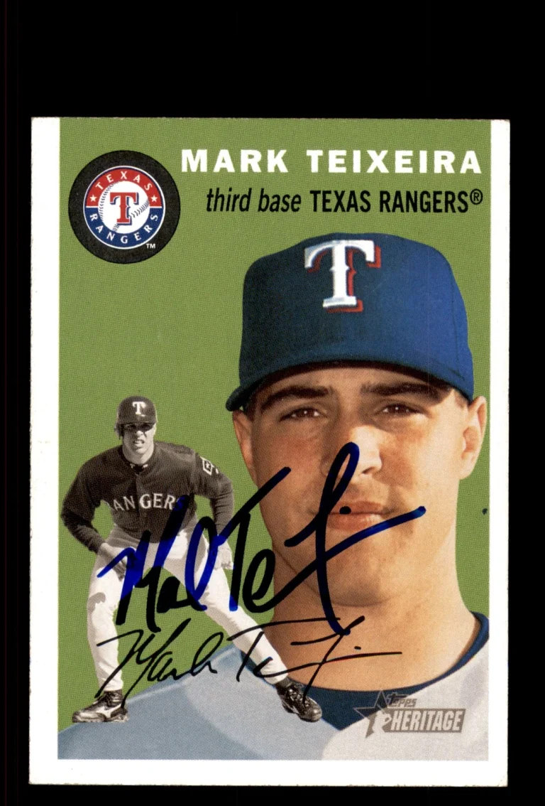 Signed Baseball Card Auto Mark Teixeira 2003 Topps Heritage #95 Texas Rangers