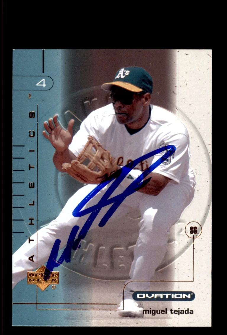 Signed Baseball Card Auto Miguel Tejada 2002 Upper Deck Ovation Update #138 A's