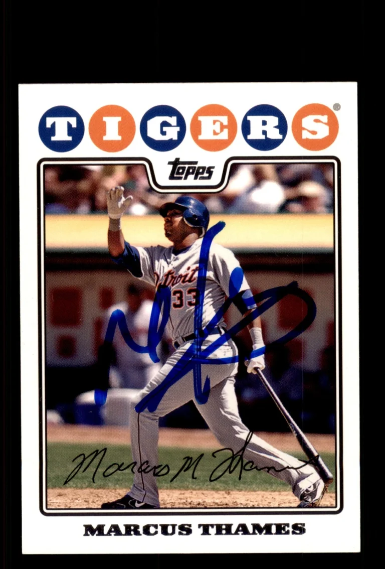 Signed Baseball Card Auto Marcus Thames 2008 Topps #641 Detroit Tigers