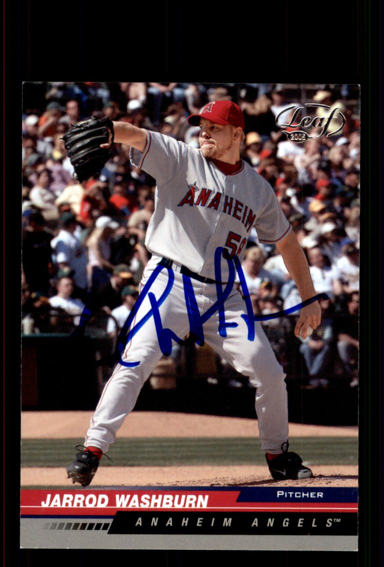 Signed Baseball Card Auto Jarrod Washburn 2005 Leaf #7 Anaheim Angels