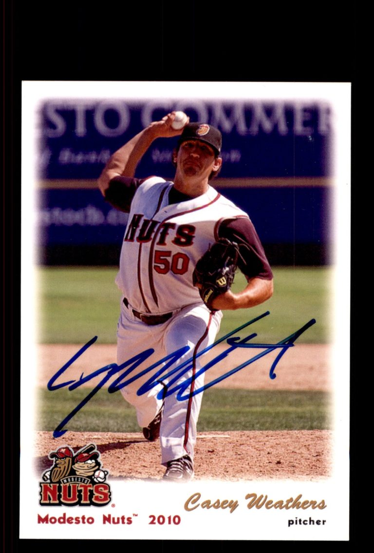 Signed Baseball Card Auto Casey Weathers 2010 Grandstand Modesto Nuts