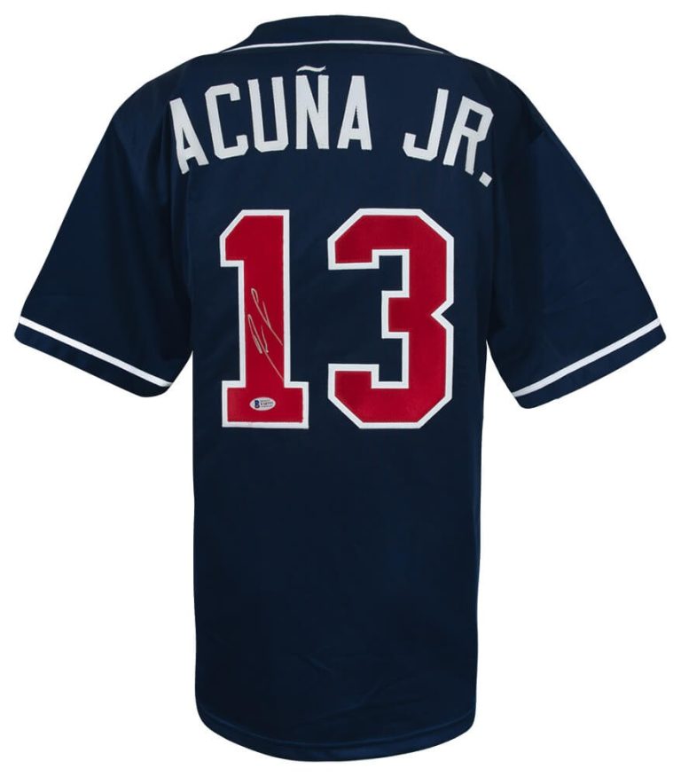 Ronald Acuna Jr. (BRAVES) Signed Navy Custom Baseball Jersey - (BECKETT COA)