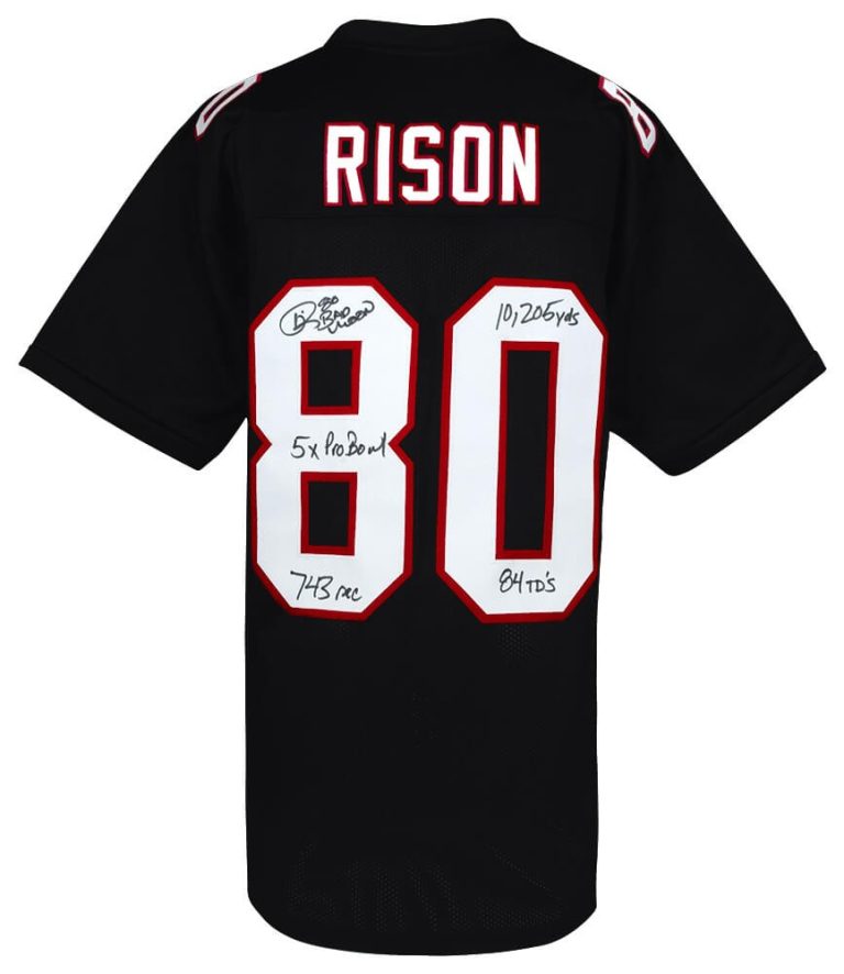 Andre Rison Signed Black T/B Custom Football Jersey w/5-Insc - (SCHWARTZ COA)