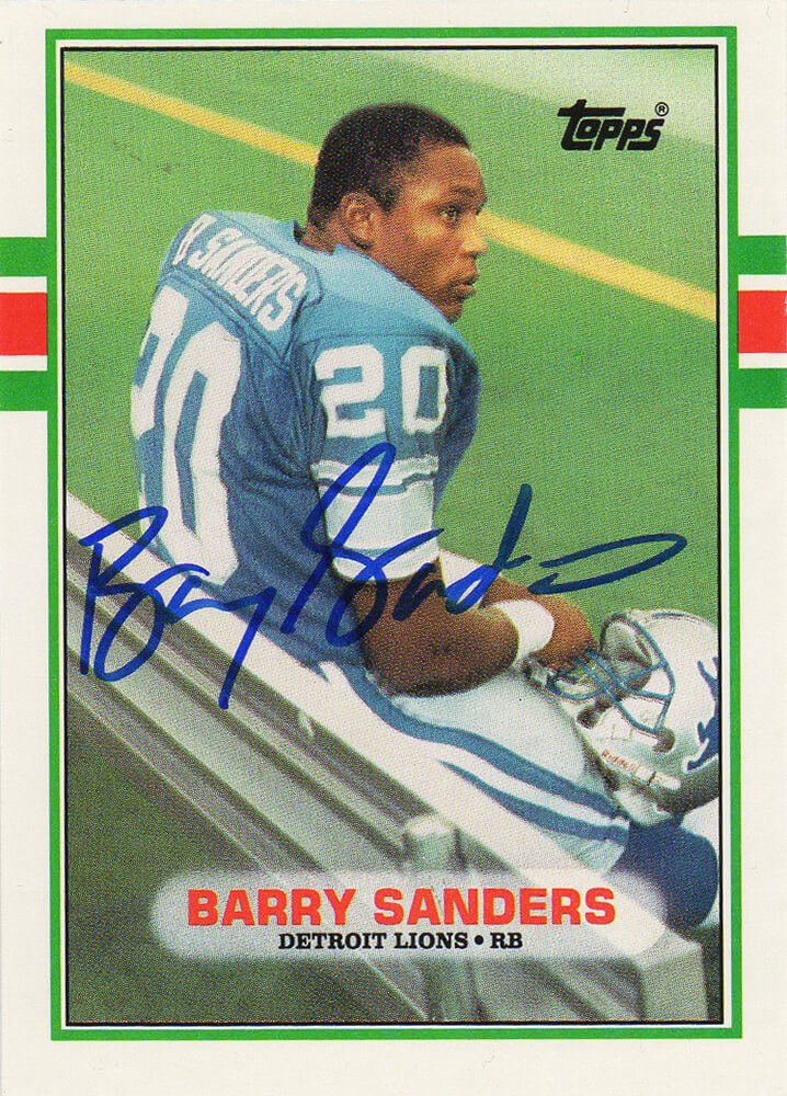 Barry Sanders Autographed Lions 1989 Topps Football Rookie Card #83T - SS COA