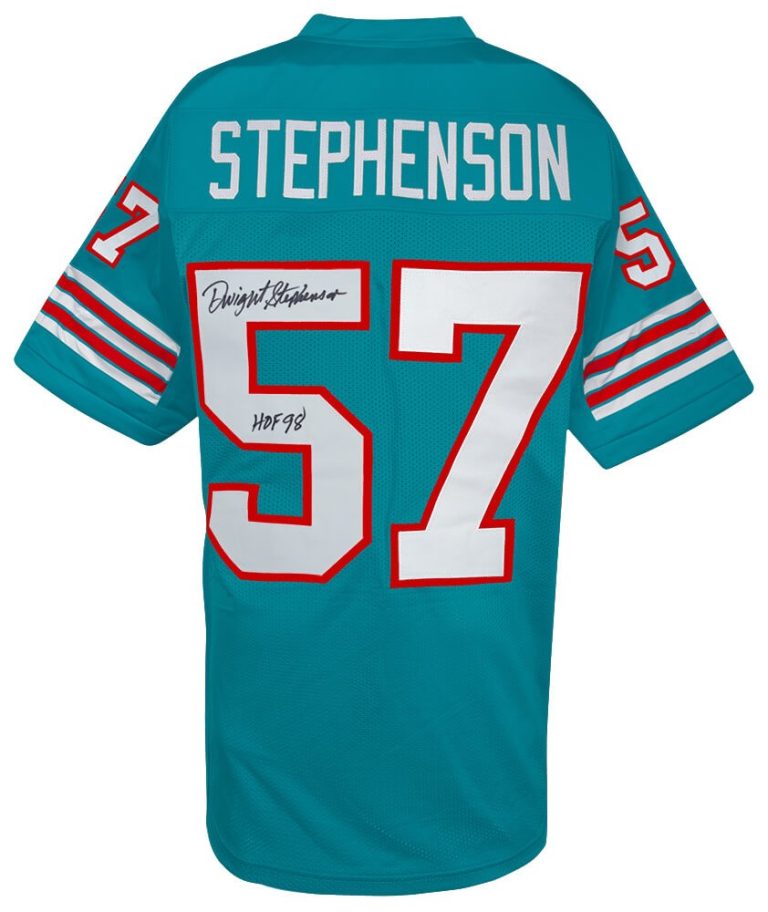 Dwight Stephenson Signed Teal Custom Football Jersey w/HOF'98 -(SCHWARTZ COA)