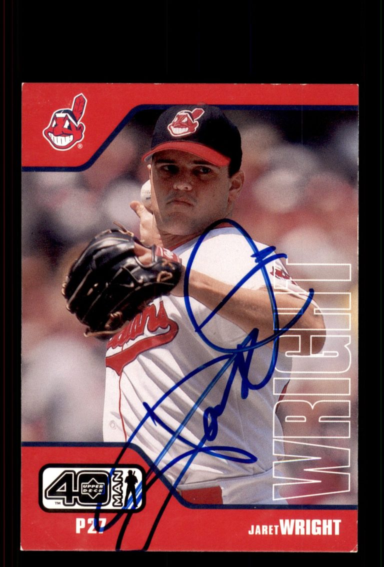 Signed Baseball Card Auto Jaret Wright 2002 Upper Deck 40-Man #146 Indians