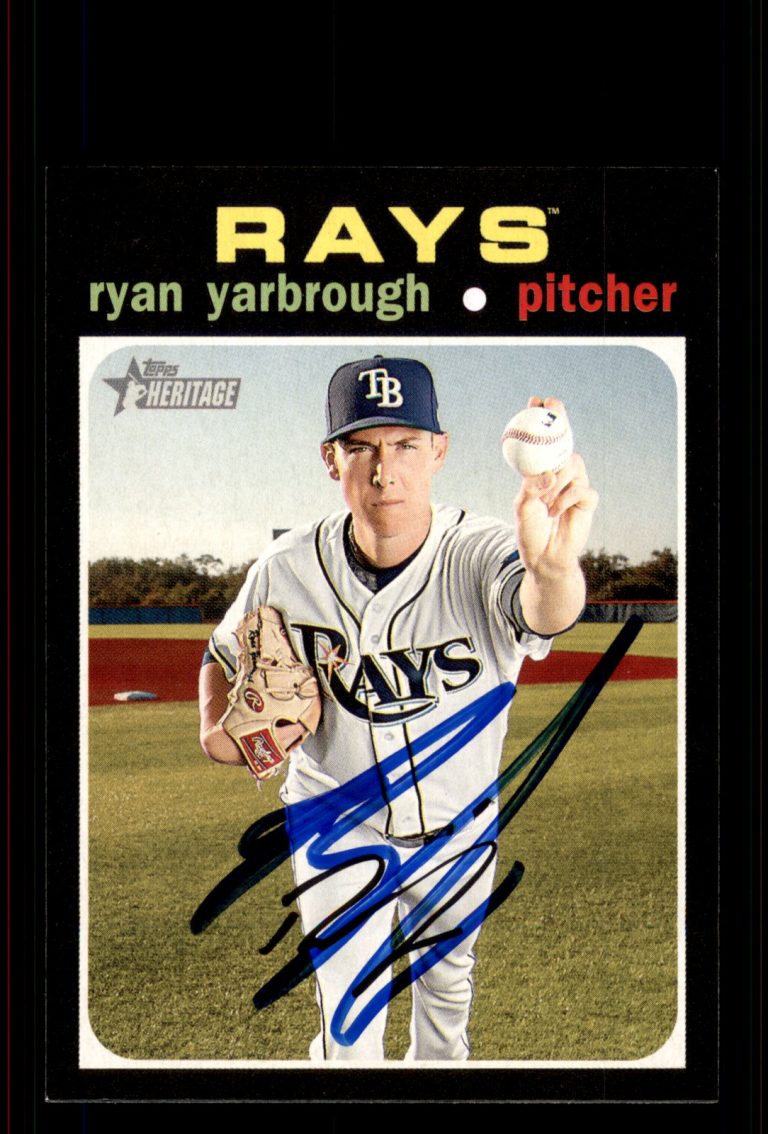 Signed Baseball Card Auto Ryan Yarbrough 2020 Topps Heritage #267 Tampa Bay Rays