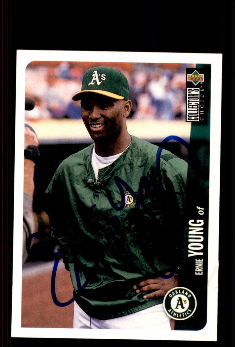 Signed Baseball Card Auto Ernie Young 1996 Collector's Choice #642 A's