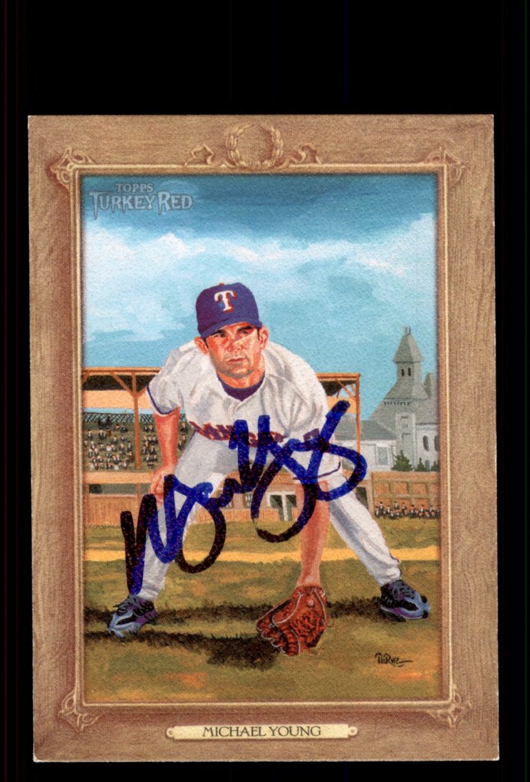 Signed Baseball Card Auto Michael Young 2007 Topps Turkey Red #125 Texas Rangers