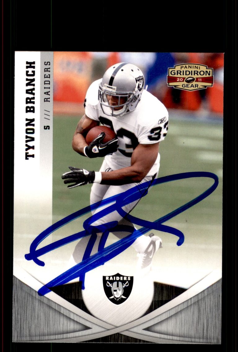 Signed Football Card Auto Tyvon Branch 2011 Panini Gridiron Gear #66 Raiders