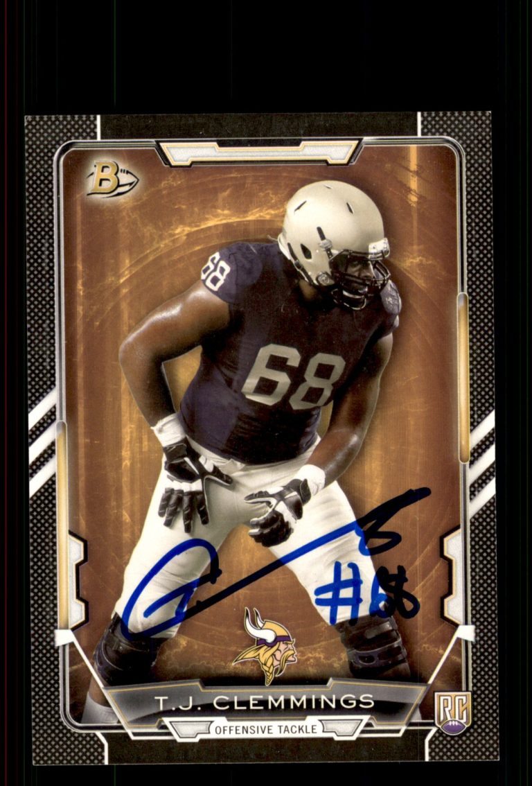 Signed Football Card Auto T.J. Clemmings 2015 Bowman #77 Vikings Var.