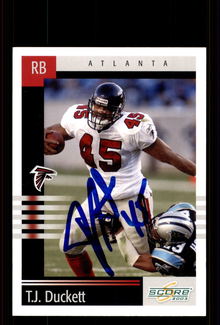 Signed Football Card Auto T.J. Duckett 2003 Score #149 Atlanta Falcons