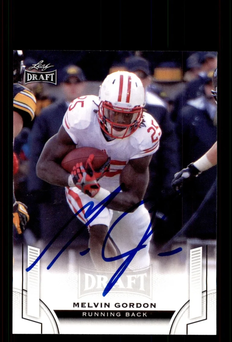 Signed Football Card Auto Melvin Gordon 2015 Leaf Draft #41 Wisconsin Badgers