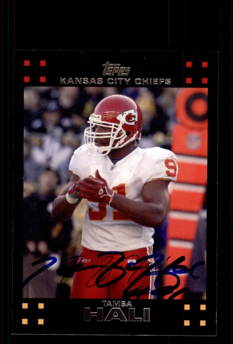 Signed Football Card Auto Tamba Hali 2007 Topps #258 Kansas City Chiefs