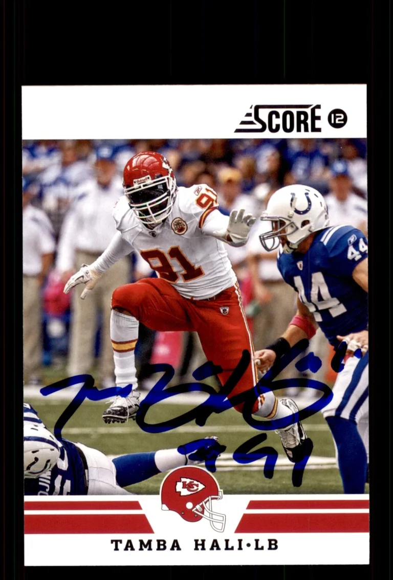 Signed Football Card Auto Tamba Hali 2012 Score #251 Kansas City Chiefs