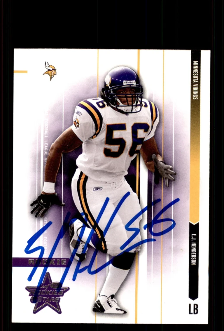 Signed Football Card Auto EJ Henderson 2003 Leaf Rookies & Stars #180 Vikings