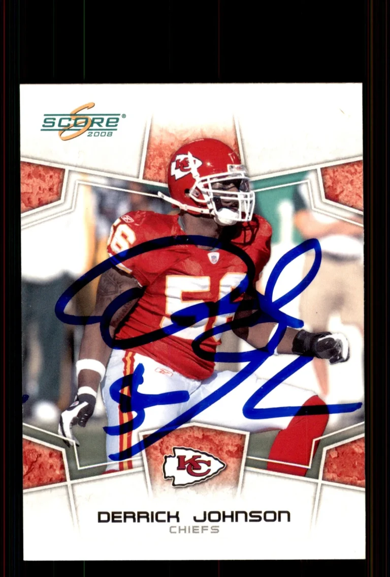 Signed Football Card Auto Derrick Johnson 2008 Score #158 Kansas City Chiefs