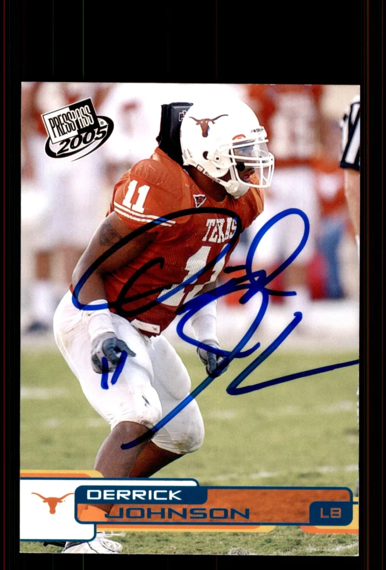 Signed Football Card Auto Derrick Johnson 2005 Press Pass #B44 Texas Longhorns