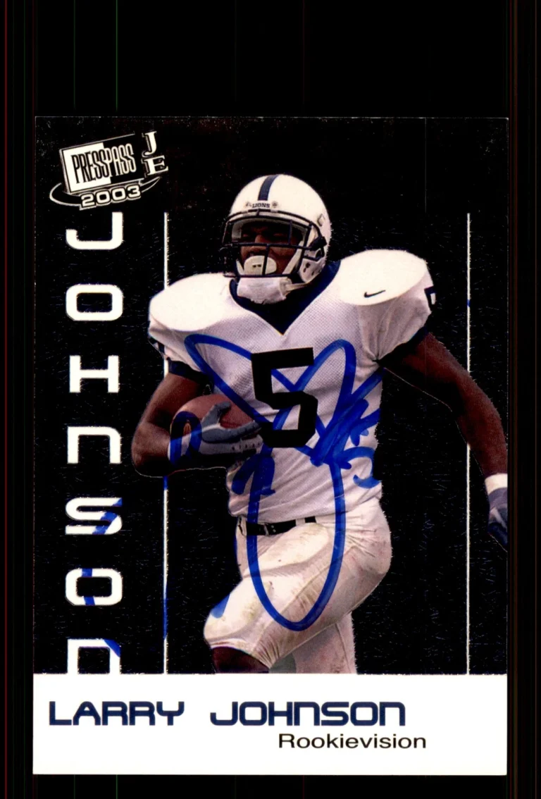Signed Football Card Auto Larry Johnson 2003 Press Pass JE #RV5 Penn State