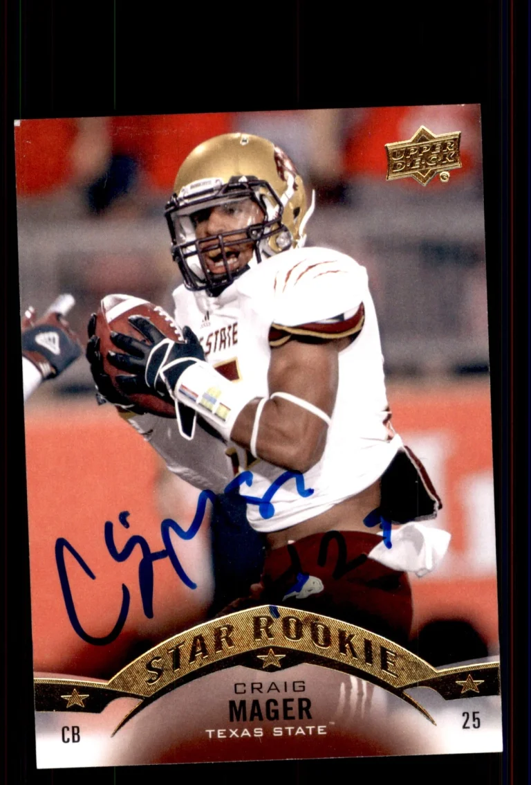 Signed Football Card Auto Craig Mager 2015 Upper Deck #81 Texas State Bobcats