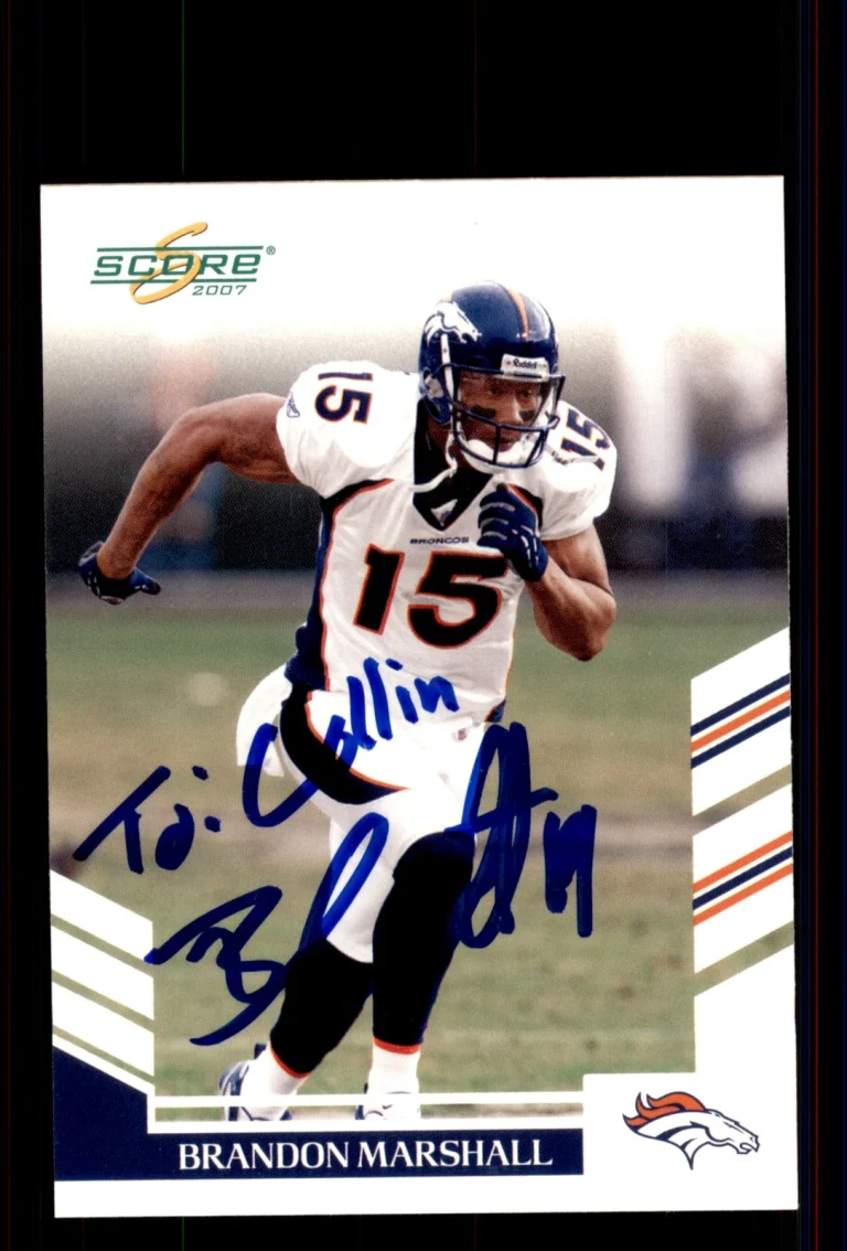 Signed Football Card Auto Brandon Marshall 2007 Score #256 Denver Broncos