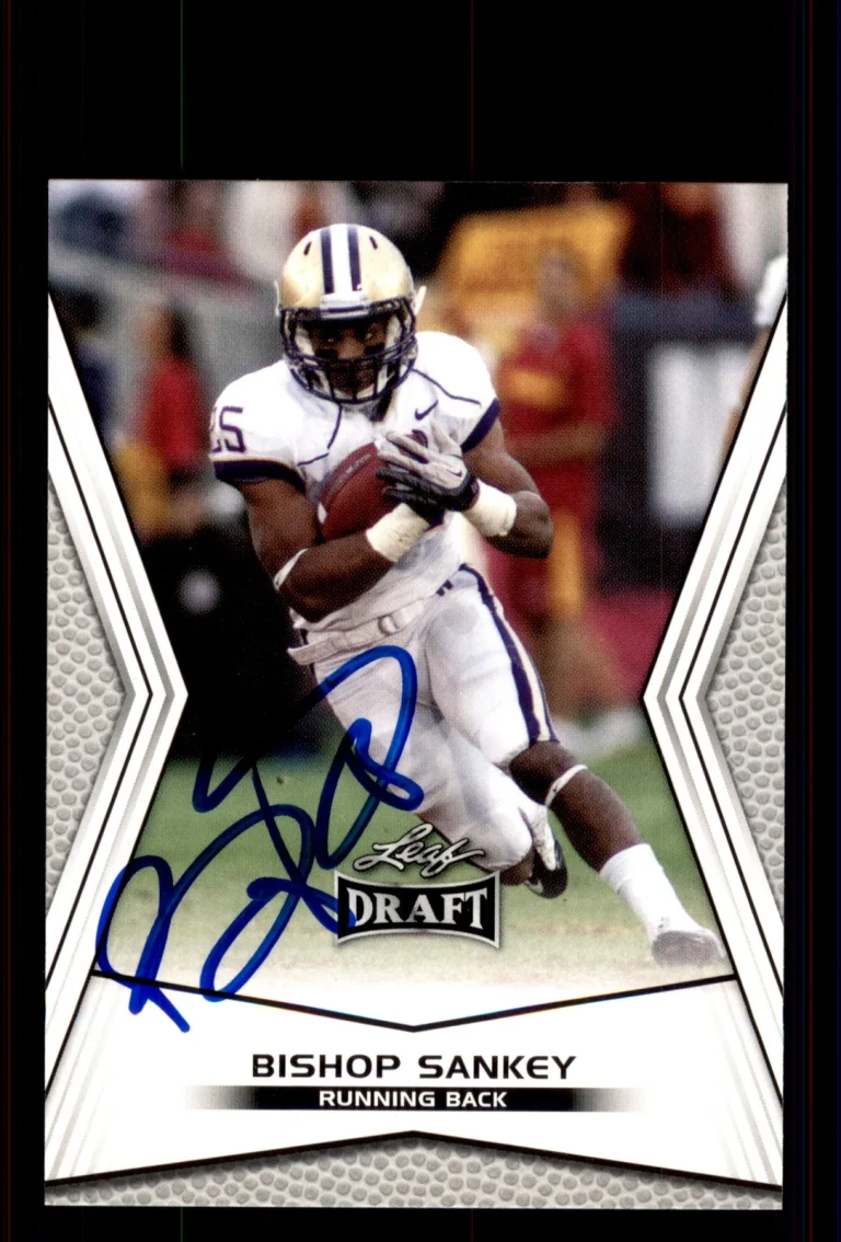 Signed Football Card Auto Bishop Sankey 2014 Leaf Draft #8 Washington Huskies