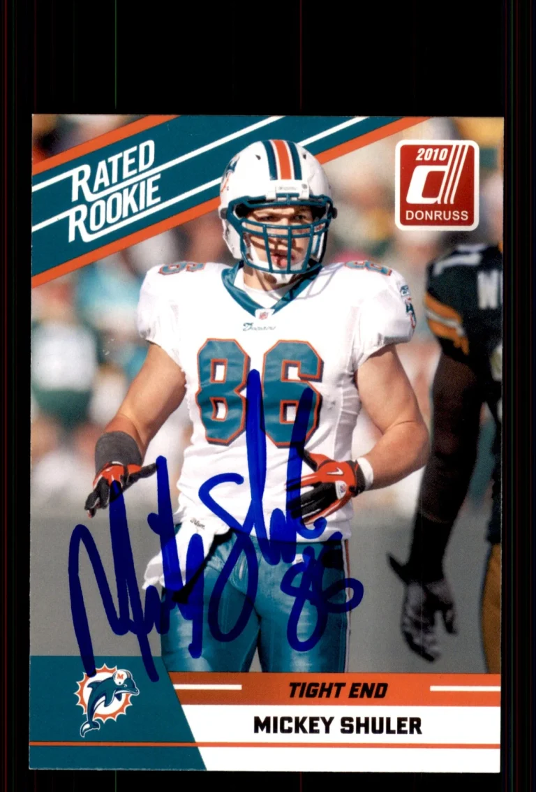 Signed Football Card Auto Mickey Shuler 2010 Donruss Rated #72 Dolphins