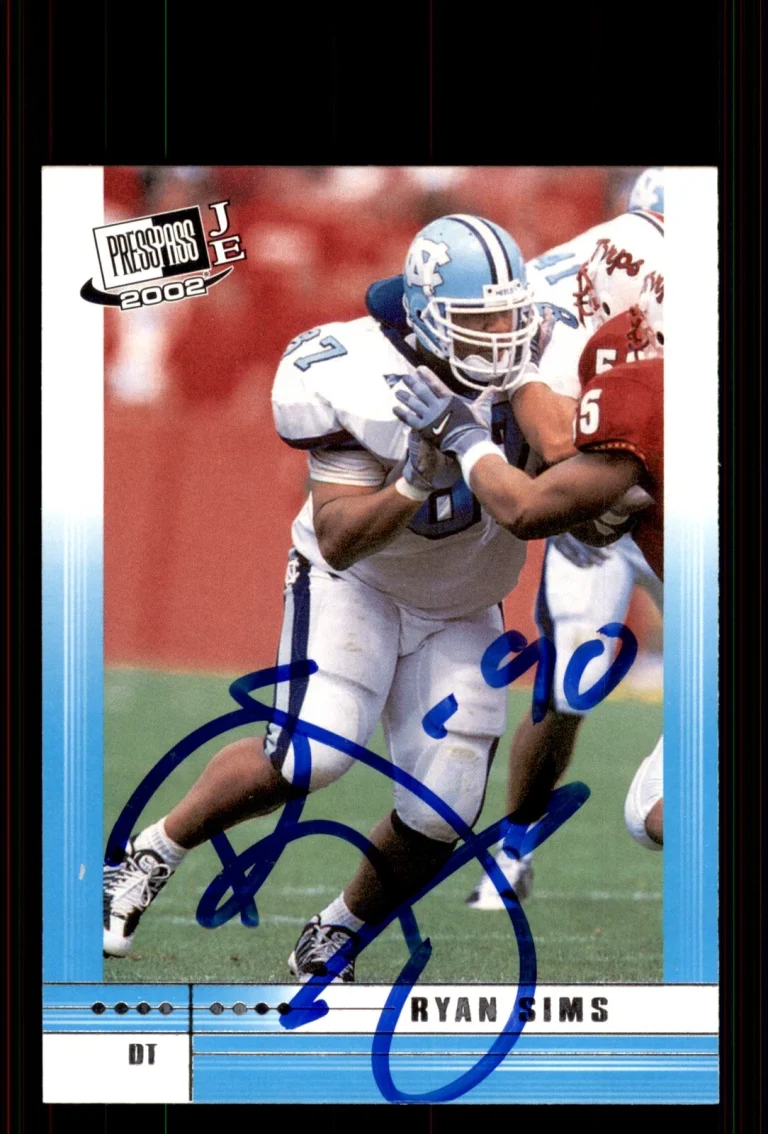 Signed Football Card Auto Ryan Sims 2002 Press Pass JE #6 UNC