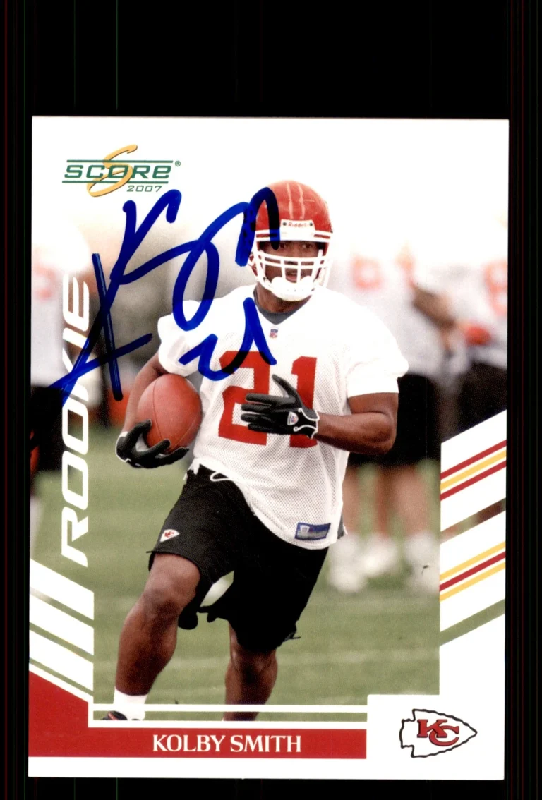 Signed Football Card Auto Kolby Smith 2007 Score #384 Kansas City Chiefs