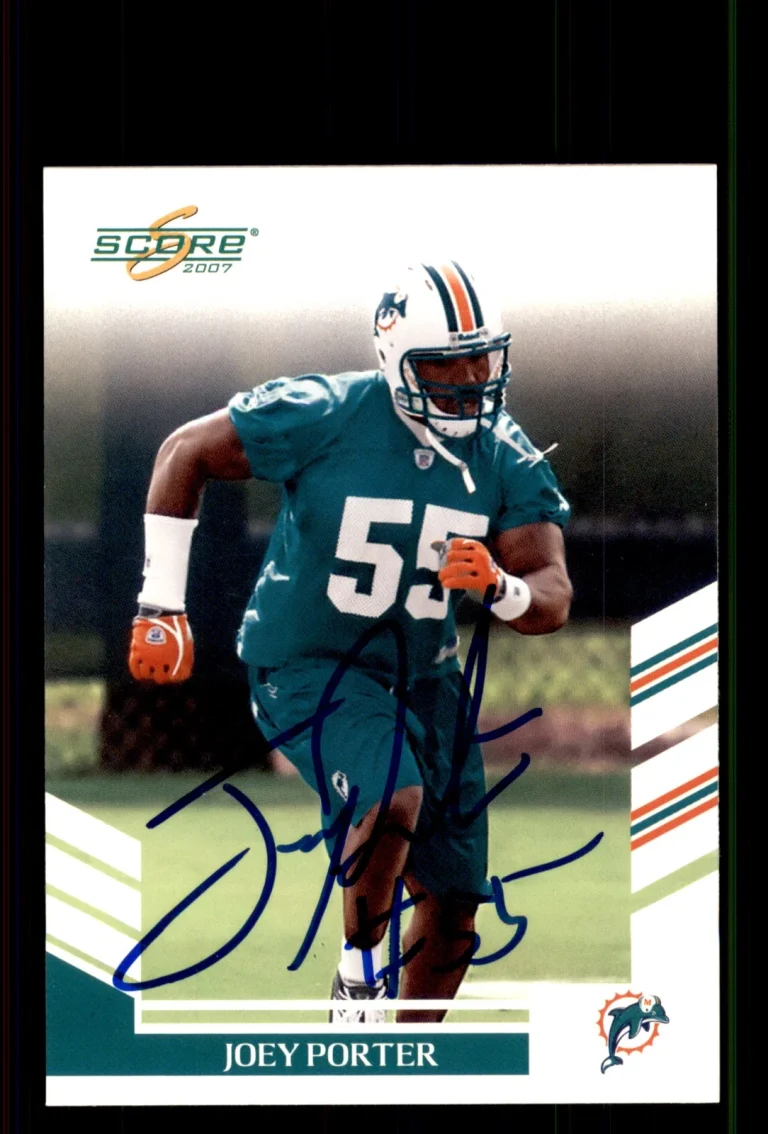Signed Football Card Auto Joey Porter 2007 Score #154 Miami Dolphins