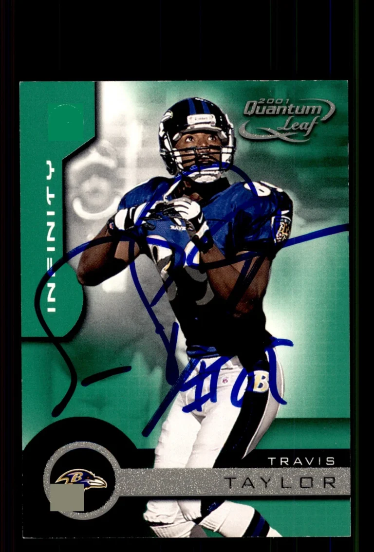 Signed Football Card Auto Travis Taylor 2001 Quantum Leaf #17 Baltimore Ravens