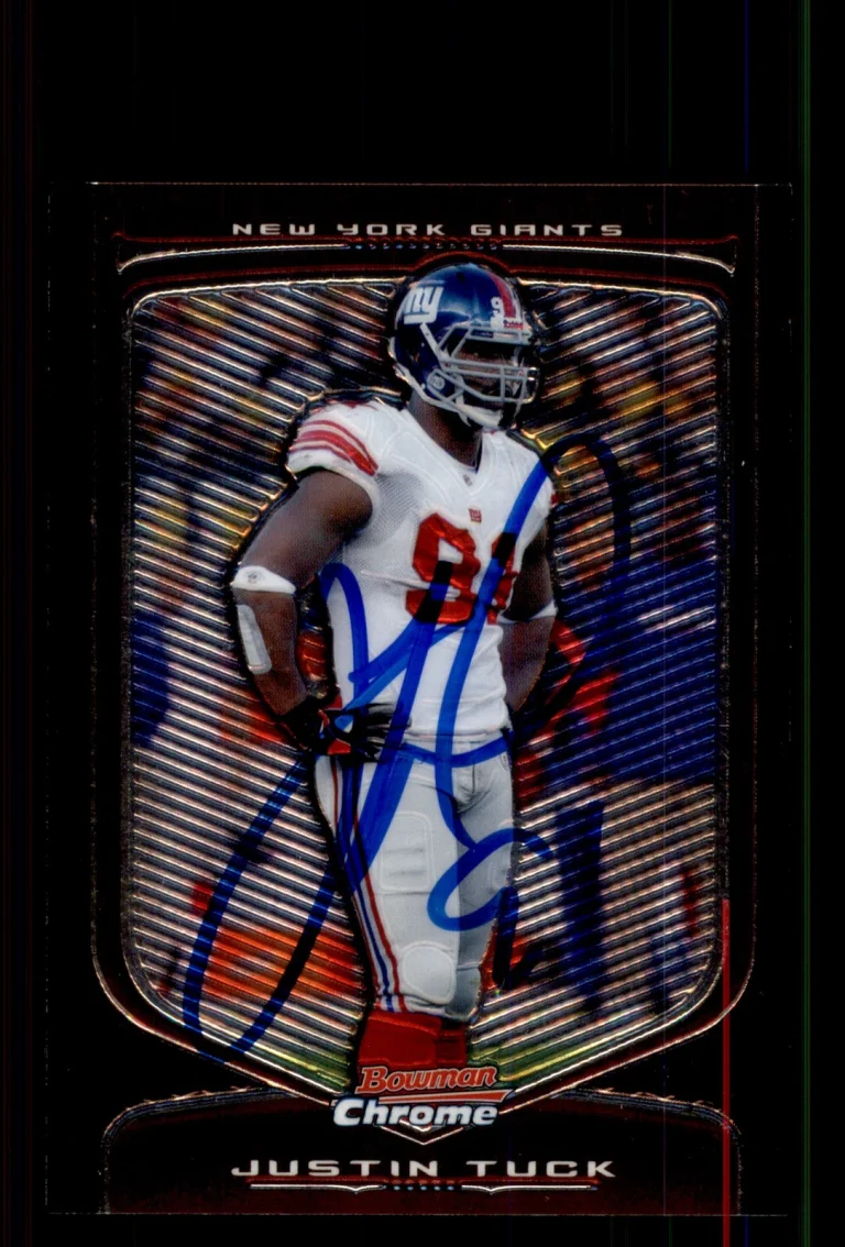 Signed Football Card Auto Justin Tuck 2009 Bowman Chrome #110 New York Giants