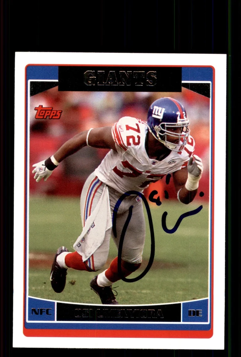 Signed Football Card Auto Osi Umenyiora 2006 Topps #28 New York Giants