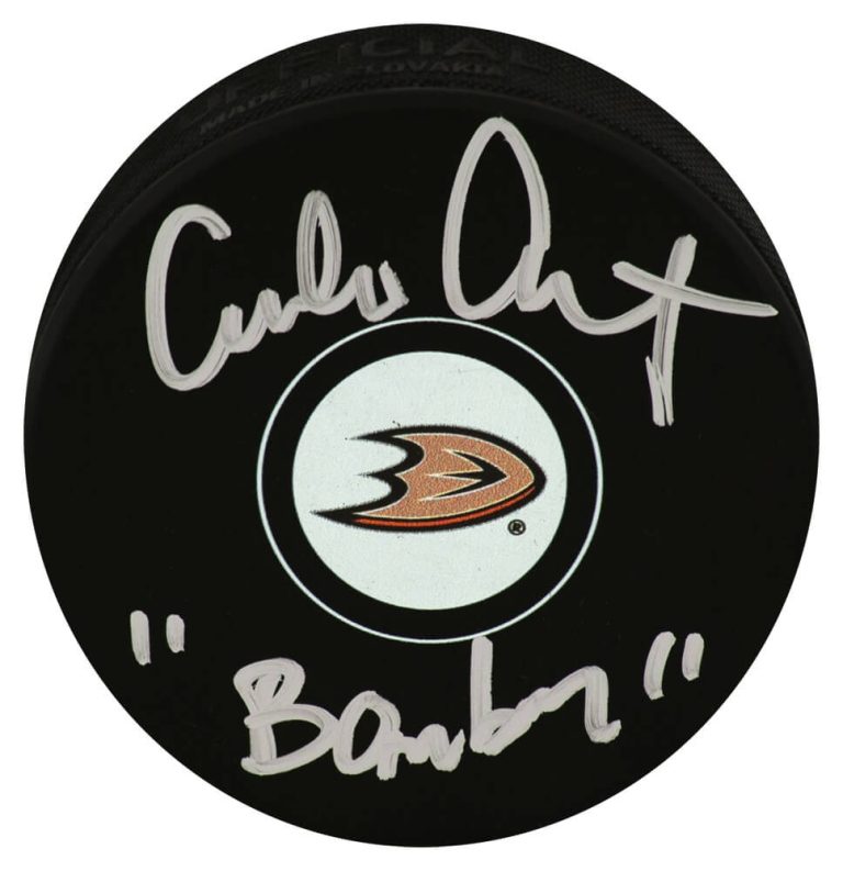 Emilio Estevez Signed Anaheim Mighty Ducks Logo Hockey Puck w/Bombay - (SS COA)