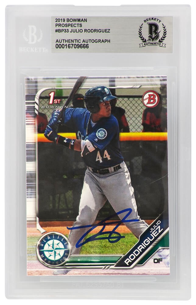 Julio Rodriguez Signed Mariners 2019 1st Bowman Rookie Card #BP33  (Beckett)