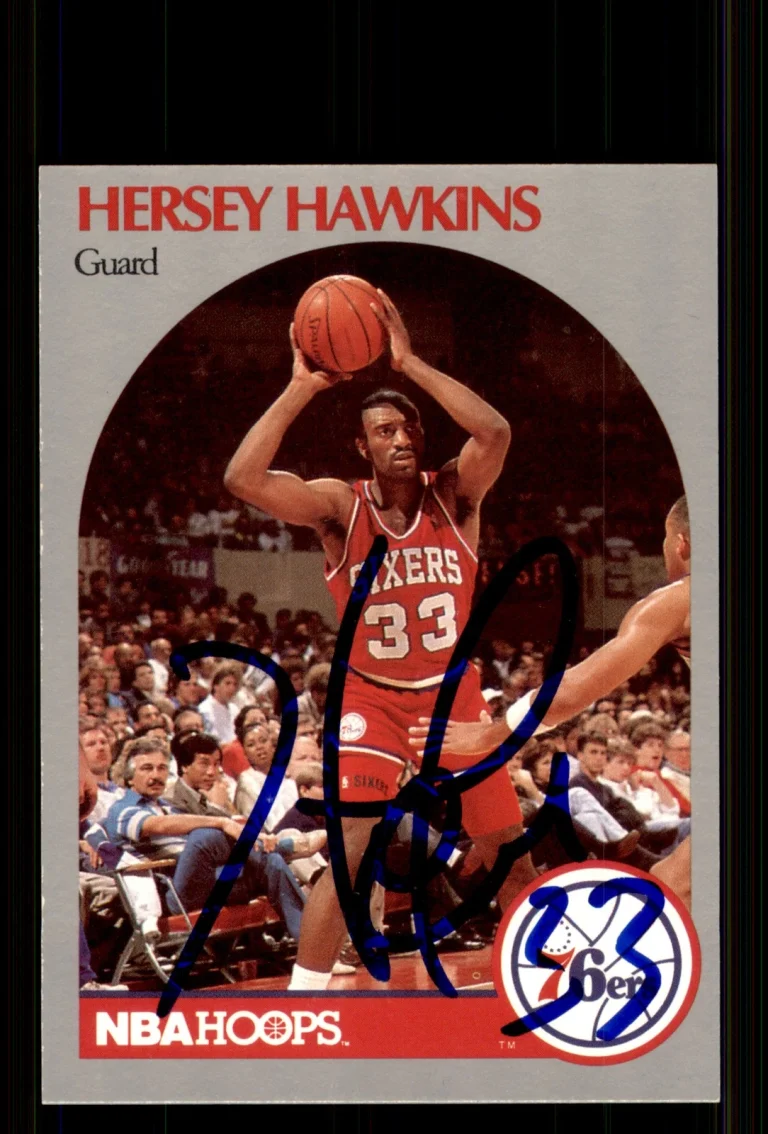 Signed Basketball Card Auto Hersey Hawkins 1990-91 Hoops #229 Philadelphia 76ers
